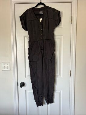 Anthropologie Dark Charcoal Short-Sleeve Utility Jumpsuit
